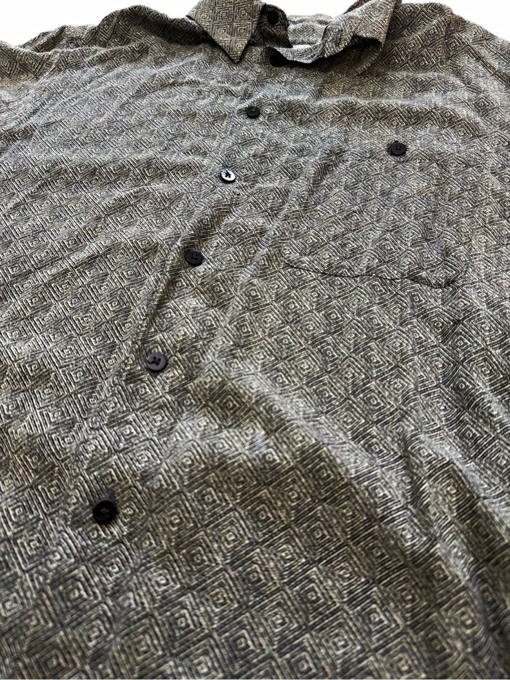 Vintage Ron Chereskin Men's Gray Geometric Rayon Button-Up Shirt